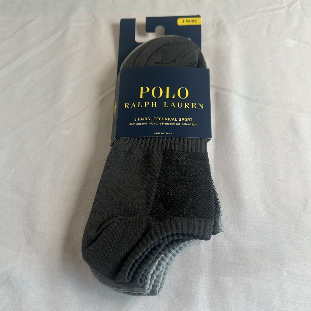 Polo Ralph Lauren technical Sport Socks Men 10-13 Low Cut Dark Gray, Light Gray